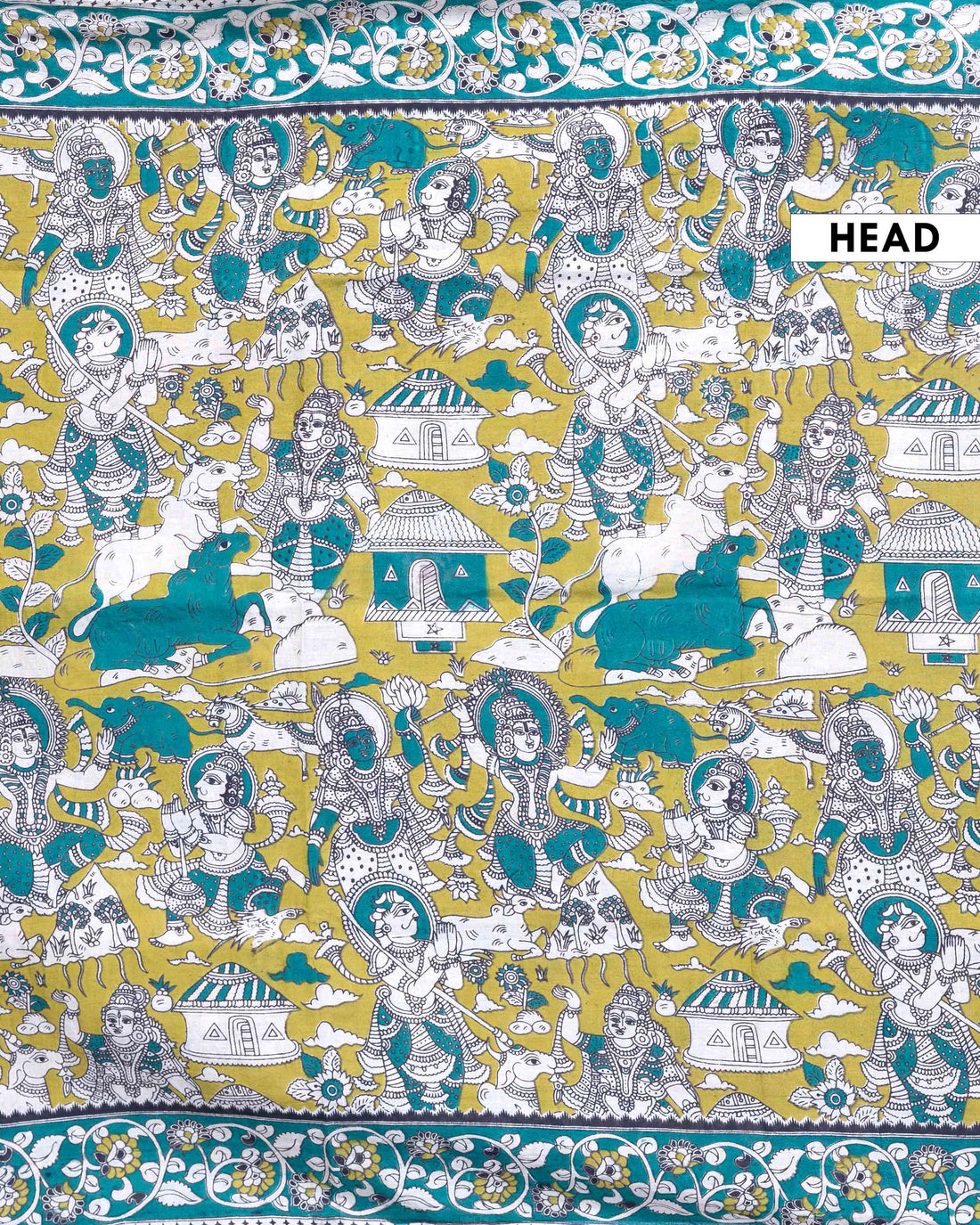 Traditional Handloom Kalamkari Cotton Saree with Intricate Mythological and Tribal Motifs - Green