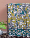 Traditional Handloom Kalamkari Cotton Saree with Intricate Mythological and Tribal Motifs - Green