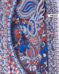 Traditional Handloom Kalamkari Cotton Saree with Lotus Motifs and Ornate Border - Blue