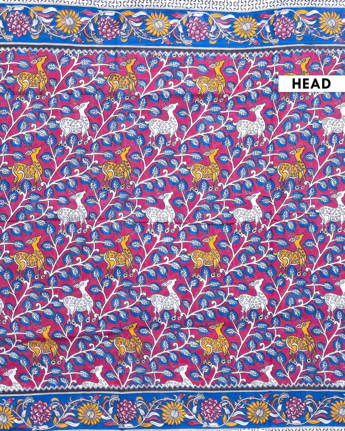 Traditional Handloom Kalamkari Cotton Saree with Nature and Wildlife Pattern - Dark Pink