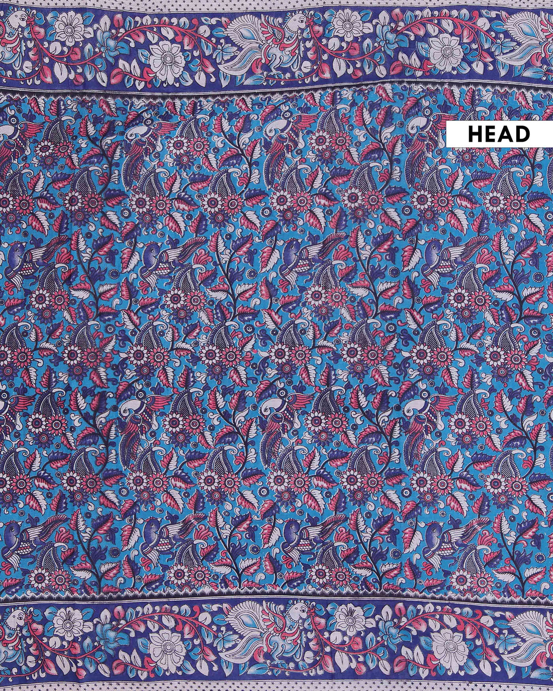 Traditional Handloom Kalamkari Cotton Saree with Paisley and Floral Designs - Blue