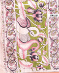 Traditional Handloom Kalamkari Cotton Saree with Peacock and Floral Motifs - Green