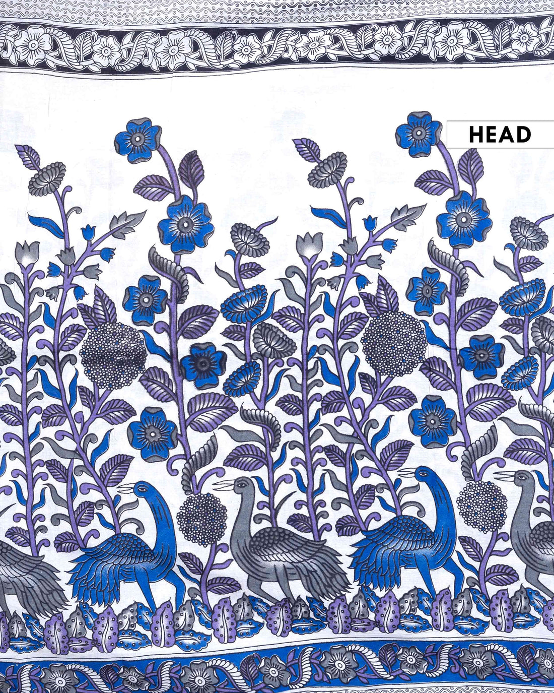 Traditional Handloom Kalamkari Cotton Saree with Peacock and Floral Motifs - Off White