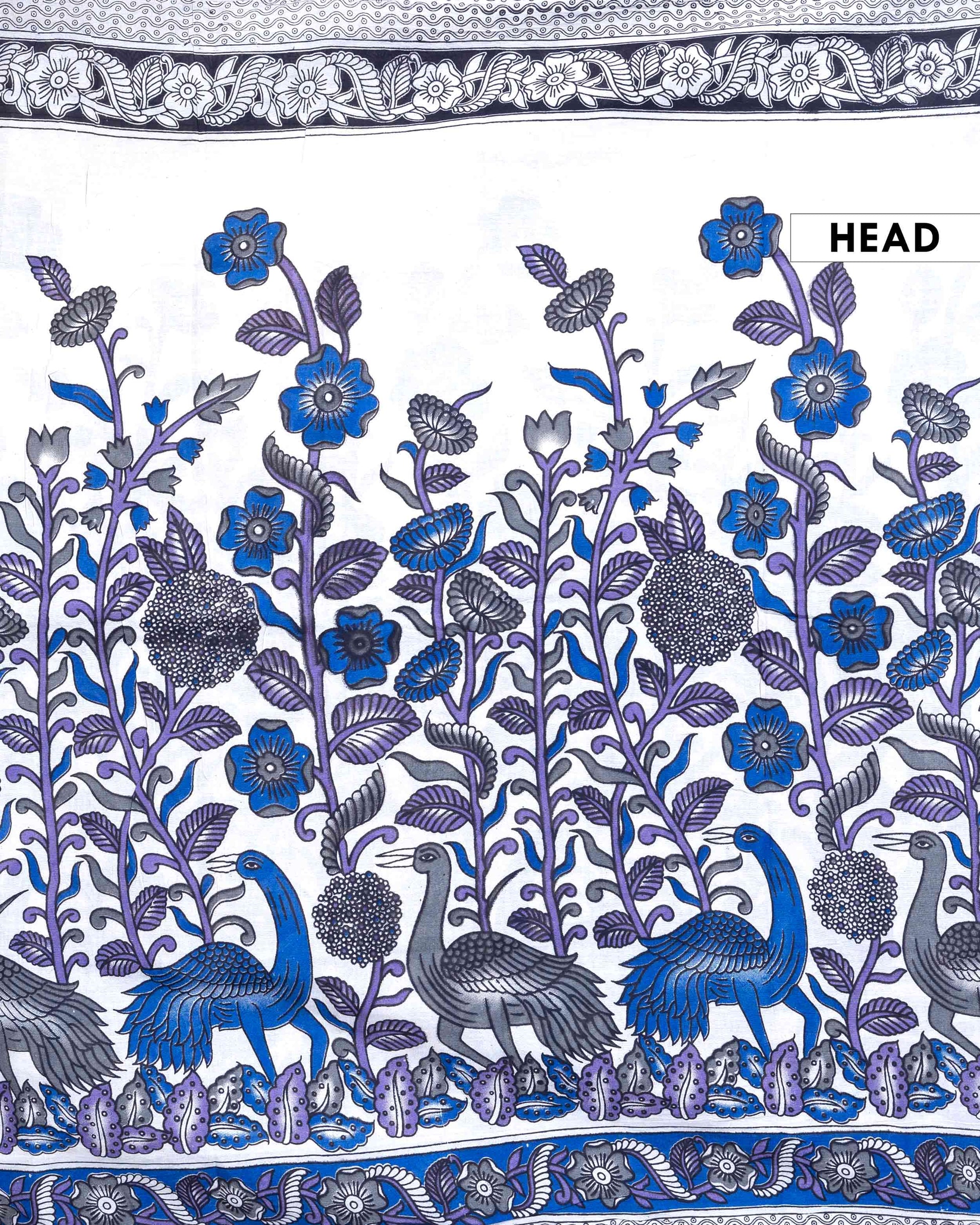 Traditional Handloom Kalamkari Cotton Saree with Peacock and Floral Motifs - Off White