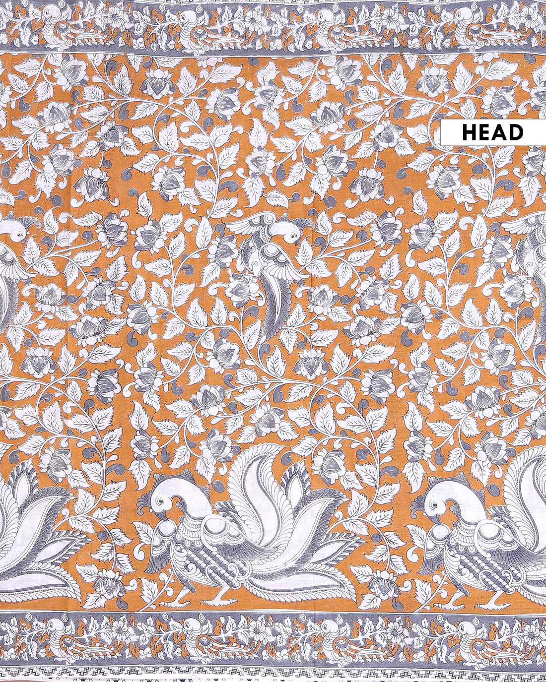 Traditional Handloom Kalamkari Cotton Saree with Traditional Avian and Floral Motifs - Brown