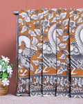 Traditional Handloom Kalamkari Cotton Saree with Traditional Avian and Floral Motifs - Brown