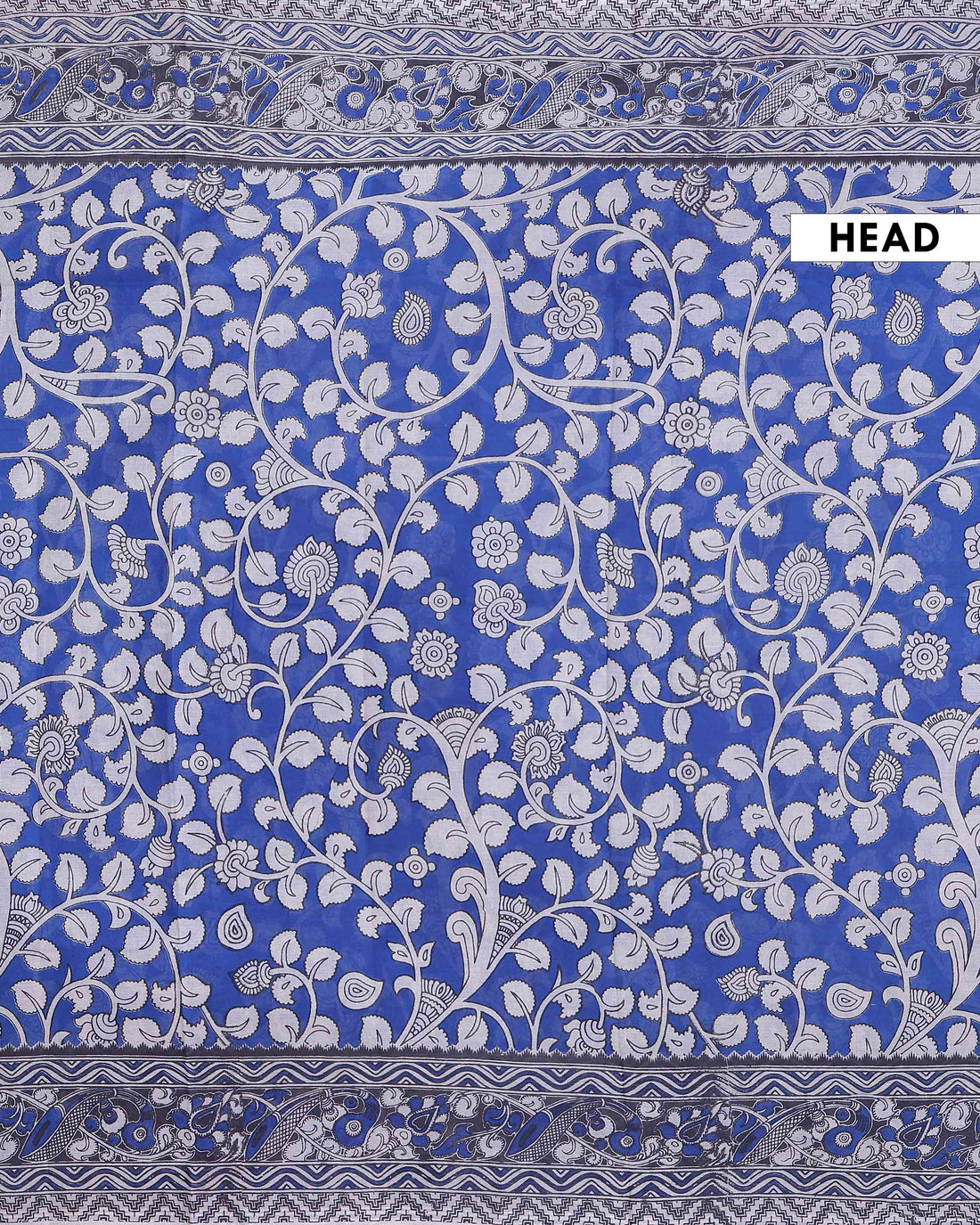 Traditional Handloom Kalamkari Cotton Saree with Traditional Floral Artwork and Ornate Heritage Border - Blue