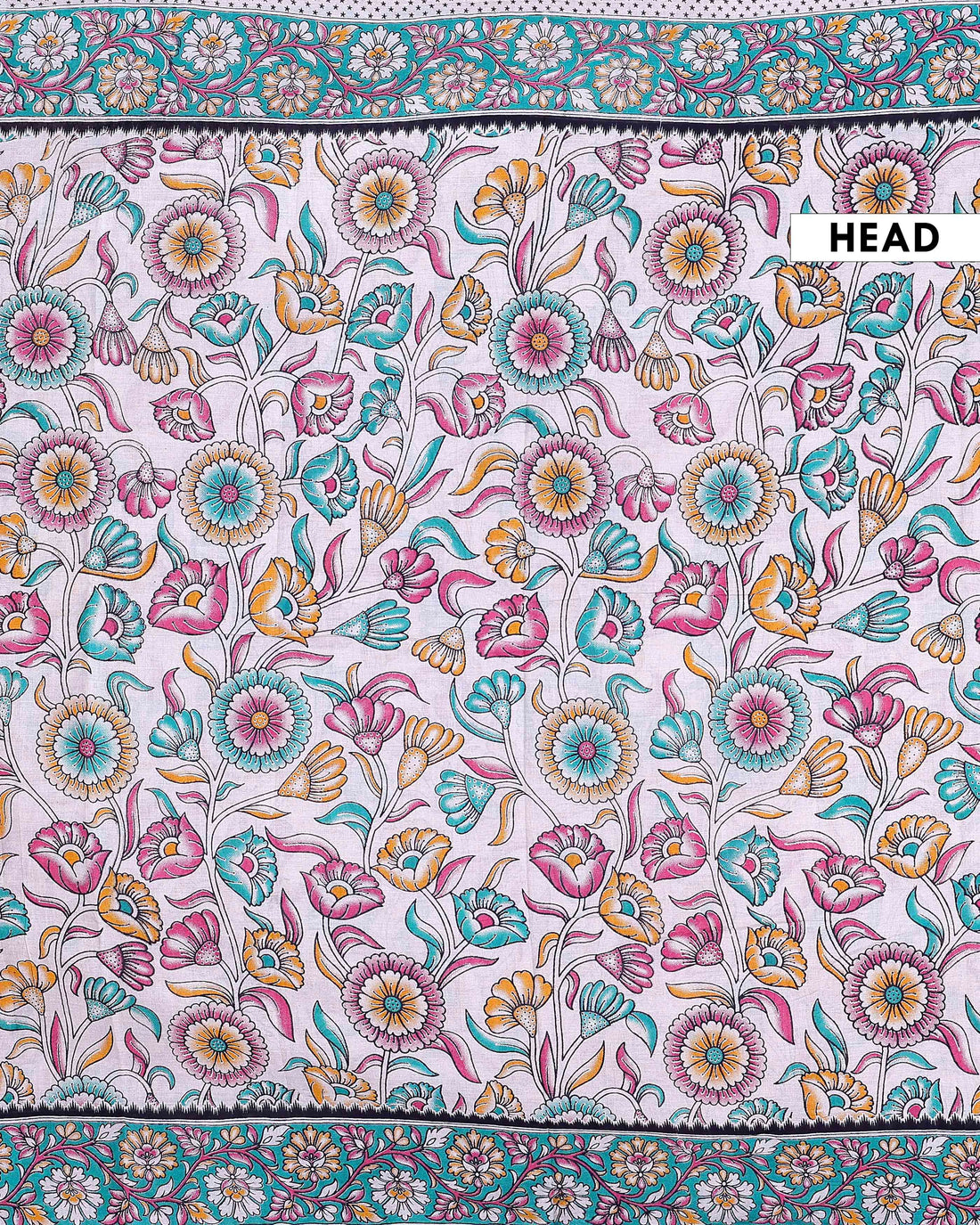 Traditional Handloom Kalamkari Cotton Saree with Traditional Floral Motifs and Artistic Border Design - Cream