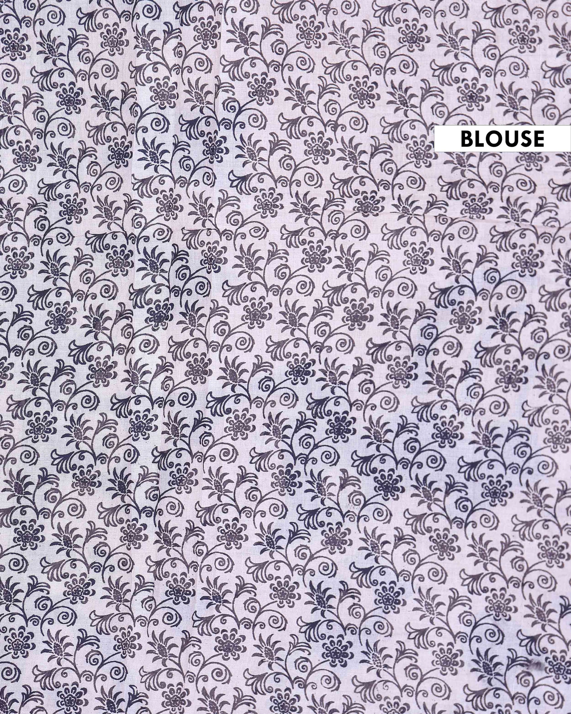 Traditional Handloom Kalamkari Cotton Saree with Traditional Floral Motifs and Intricate Border Design - Blue