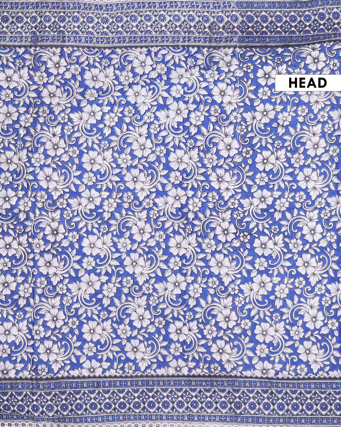 Traditional Handloom Kalamkari Cotton Saree with Traditional Floral Motifs and Intricate Border Design - Blue