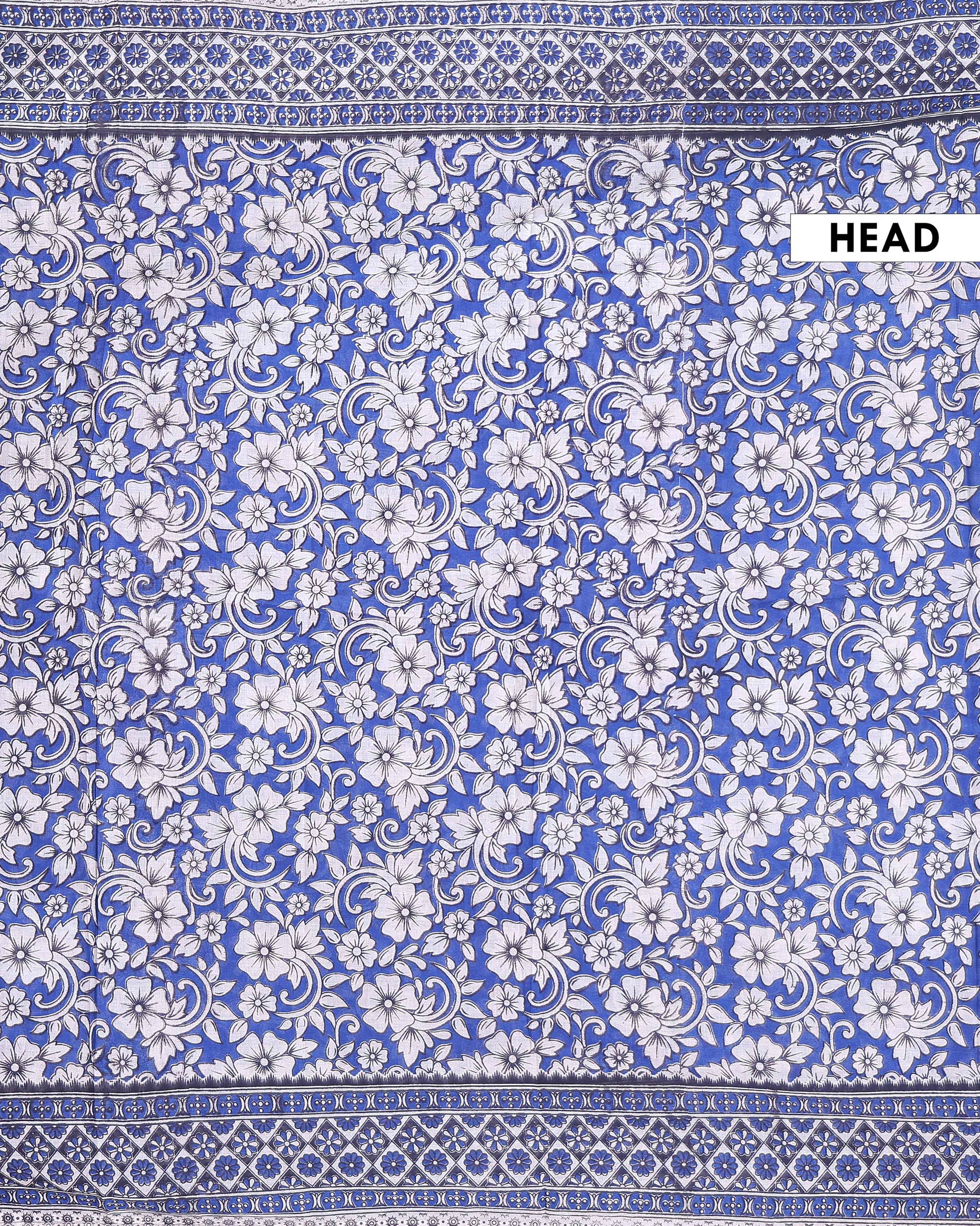 Traditional Handloom Kalamkari Cotton Saree with Traditional Floral Motifs and Intricate Border Design - Blue