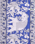 Traditional Handloom Kalamkari Cotton Saree with Traditional Floral Motifs and Intricate Border Design - Blue
