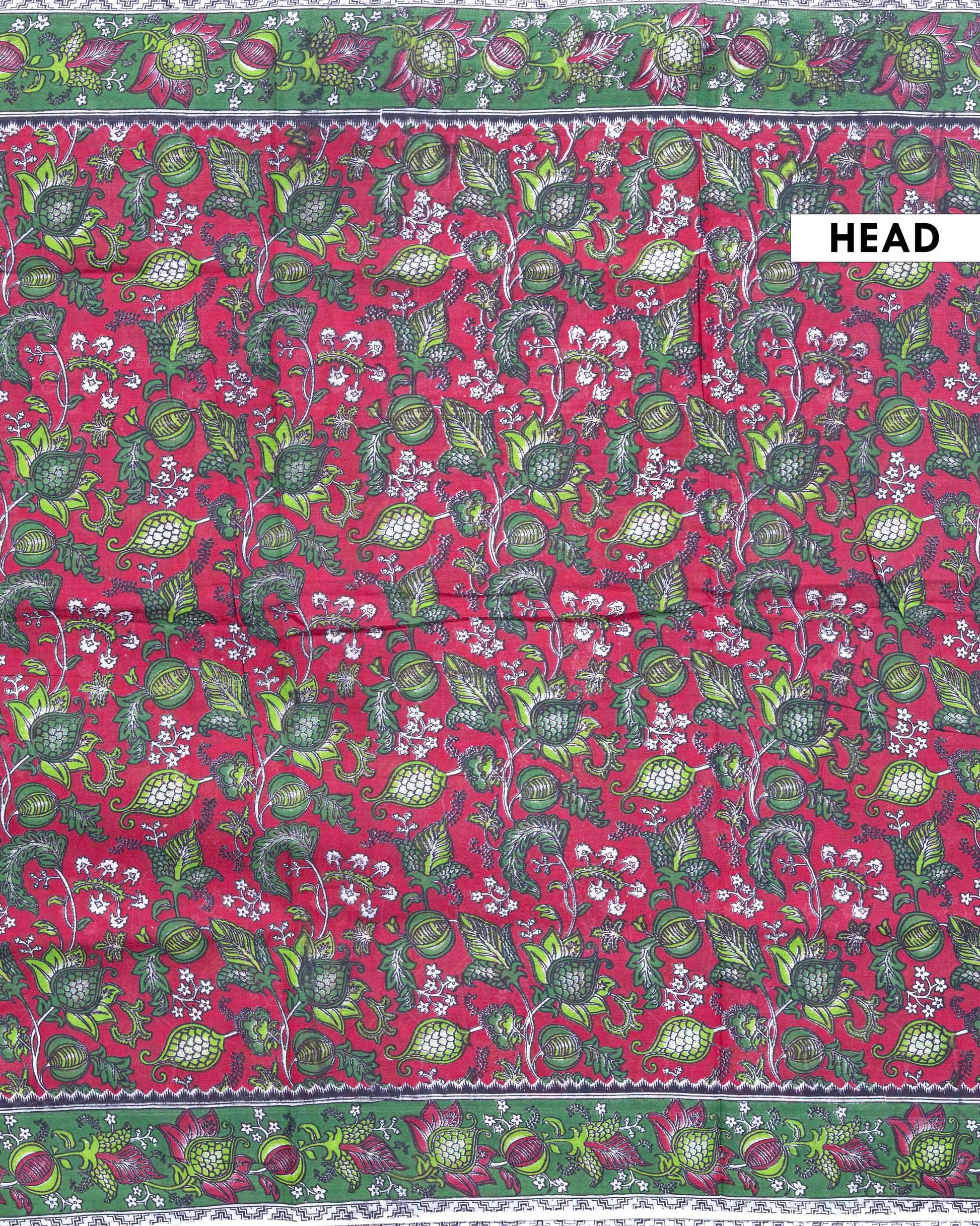 Traditional Handloom Kalamkari Cotton Saree with Traditional Floral & Pomegranate Motifs - Dark Pink