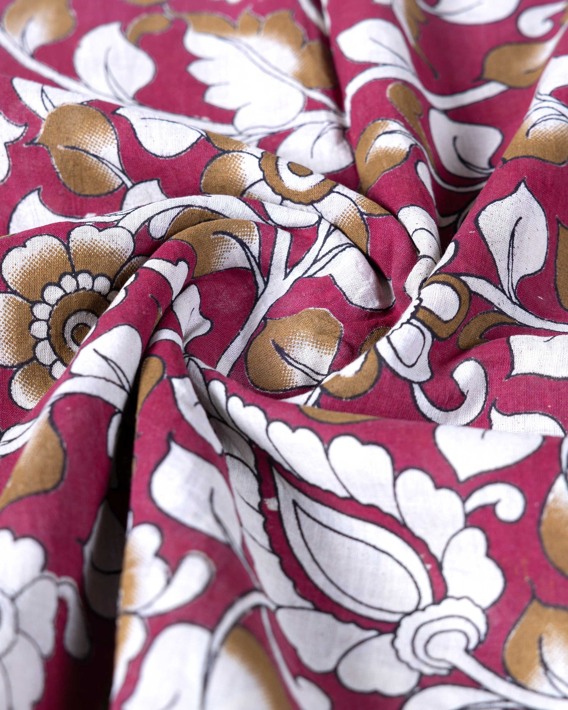 Traditional Handloom Kalamkari Cotton Saree with Traditional Floral and Peacock Motifs - Red