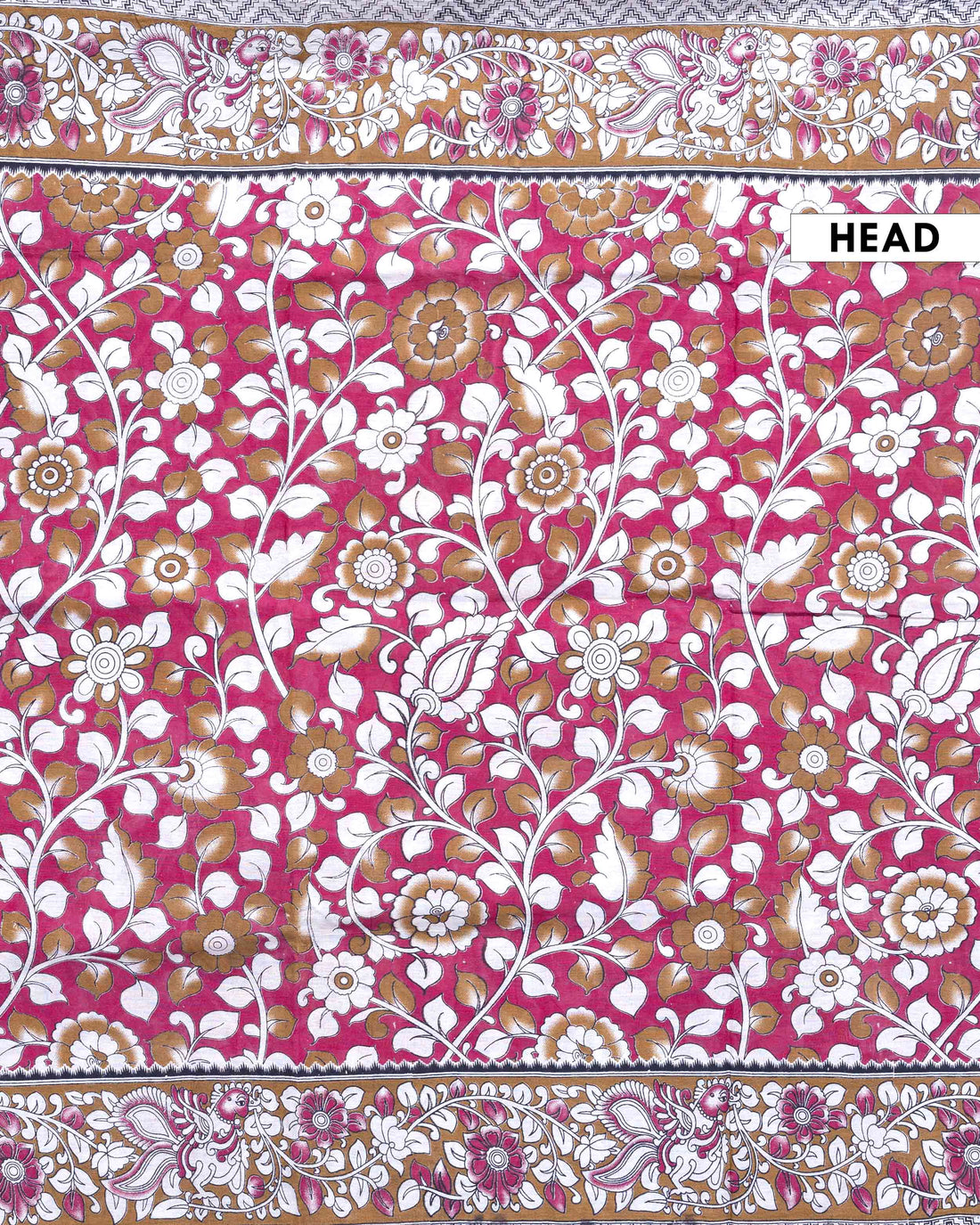 Traditional Handloom Kalamkari Cotton Saree with Traditional Floral and Peacock Motifs - Red