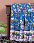 Traditional Handloom Kalamkari Cotton Saree with Traditional Lotus Motif and Decorative Border - Blue