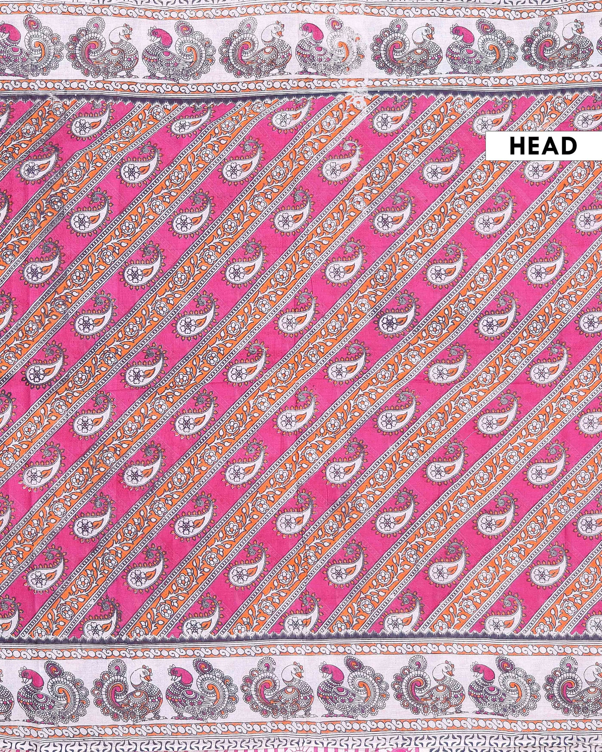 Traditional Handloom Kalamkari Cotton Saree with Traditional Paisley and Peacock Motifs - Pink