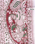 Traditional Handloom Kalamkari Cotton Saree with Traditional Peacock and Floral Motifs - Dark Green