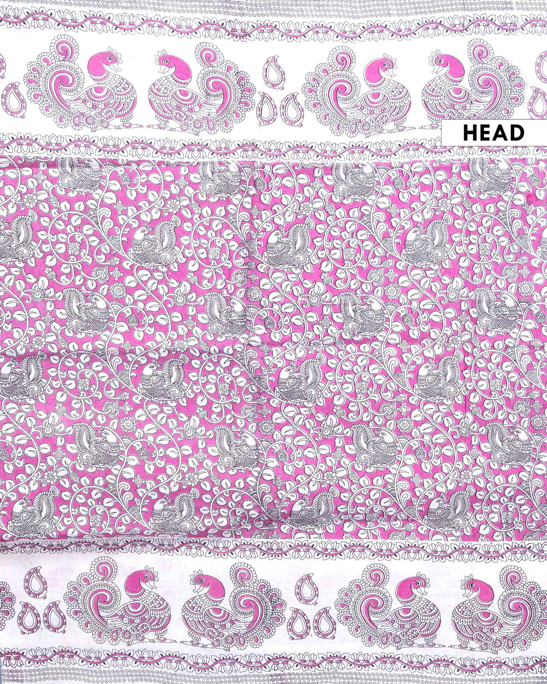 Traditional Handloom Kalamkari Cotton Saree with Traditional Peacock and Floral Motifs - Pink