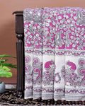 Traditional Handloom Kalamkari Cotton Saree with Traditional Peacock and Floral Motifs - Pink