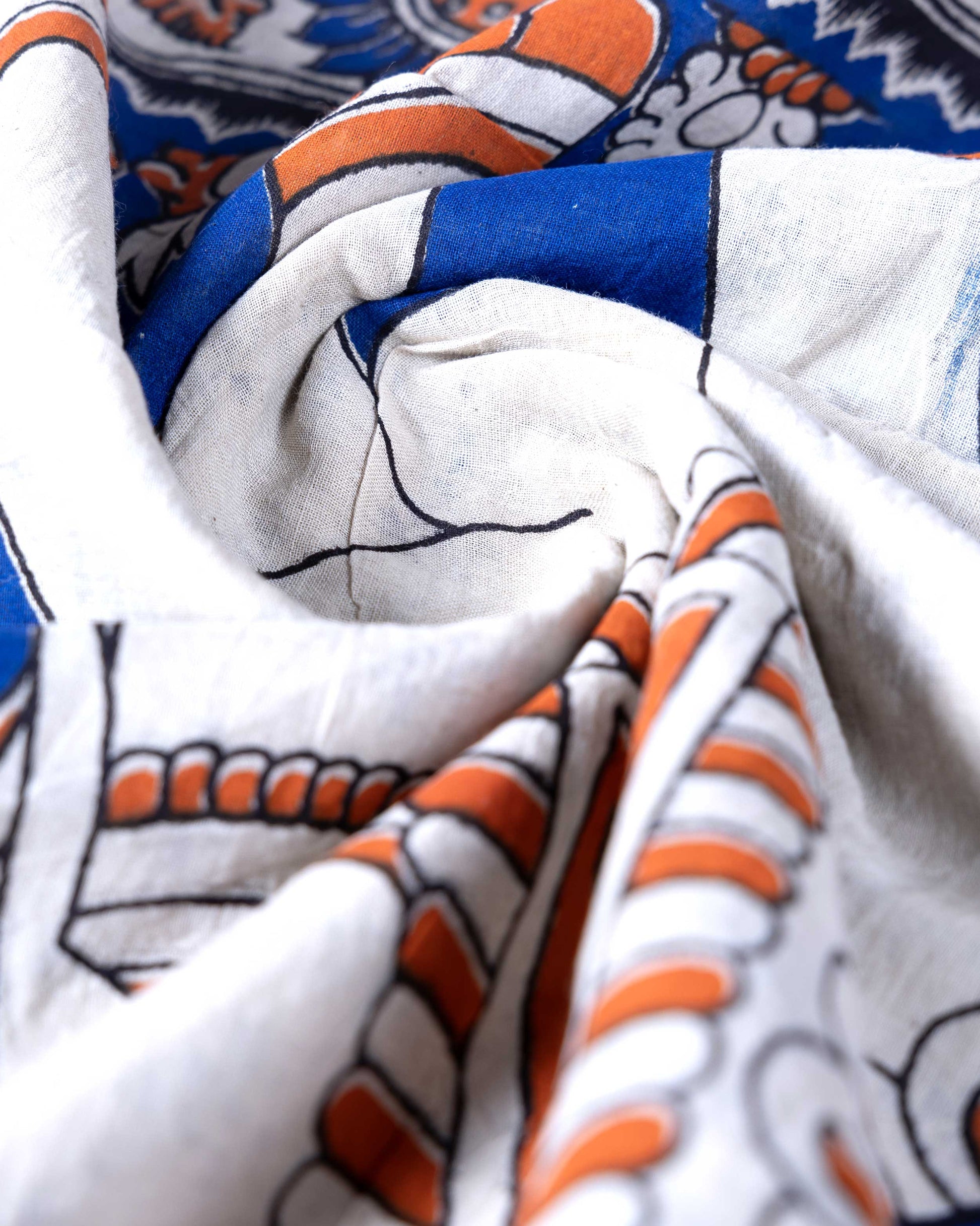 Traditional Handloom Kalamkari Cotton Saree with Tree of Life and Deer Motifs - Orange