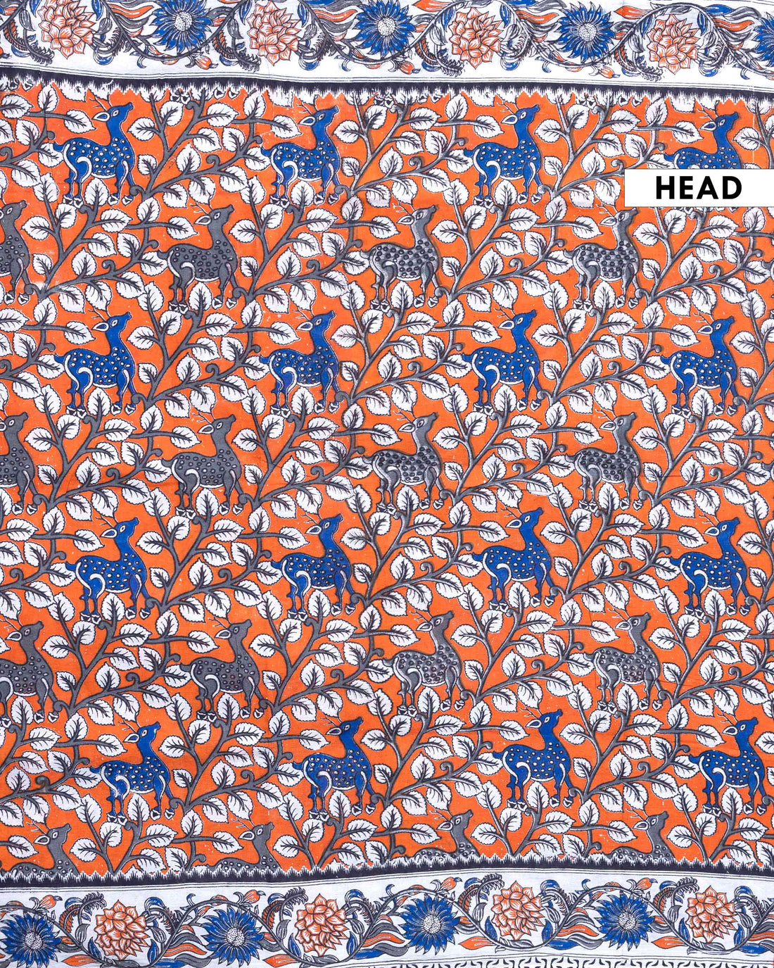 Traditional Handloom Kalamkari Cotton Saree with Tree of Life and Deer Motifs - Orange