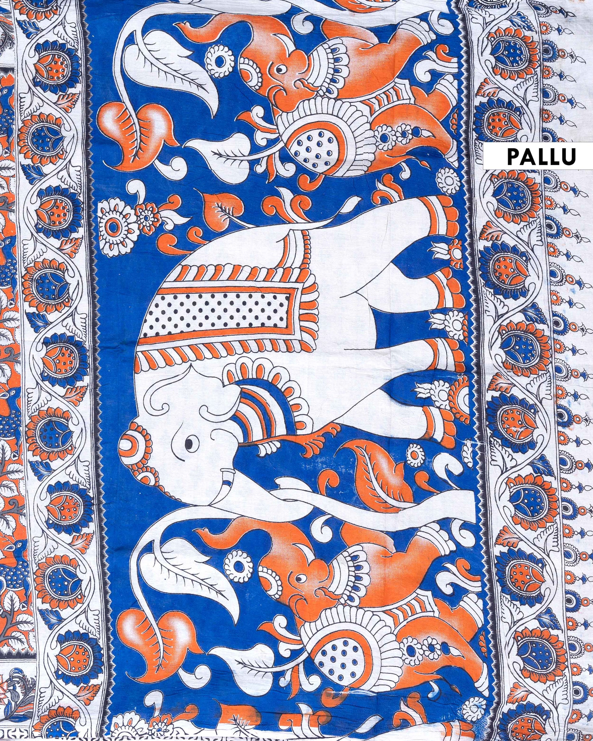 Traditional Handloom Kalamkari Cotton Saree with Tree of Life and Deer Motifs - Orange