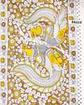 Traditional Handloom Kalamkari Cotton Saree with intricate all over botanical motifs and a contrasting decorative border - Yellow