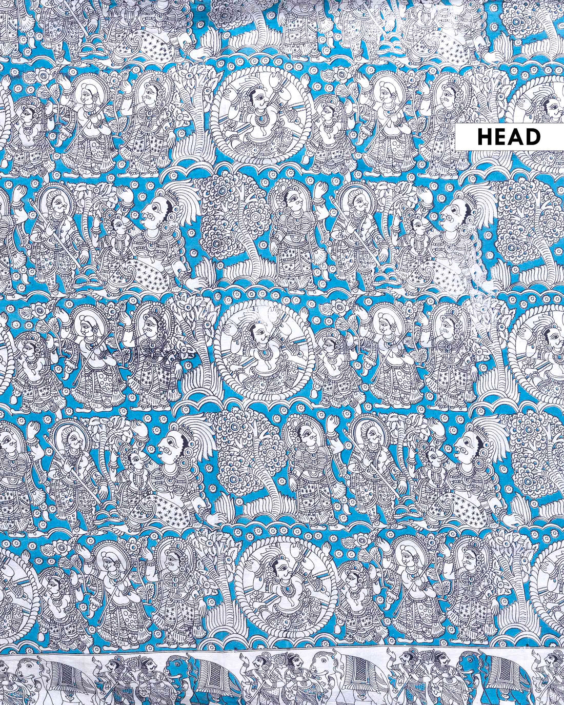 Traditional Handloom Kalamkari Saree Mythological Narratives and Border Detailing - Blue