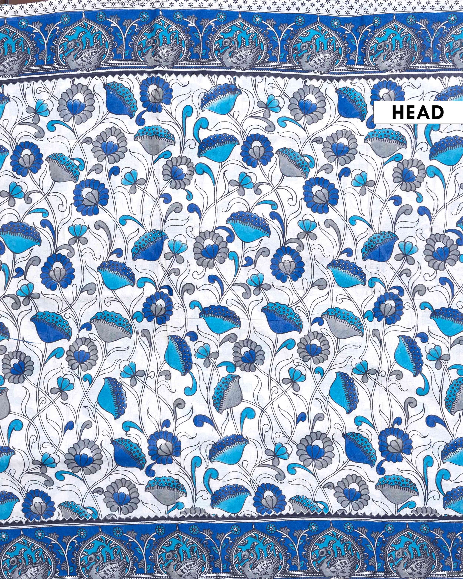 Traditional Handloom Kalamkari Saree with Floral and Peacock Motifs - Off White