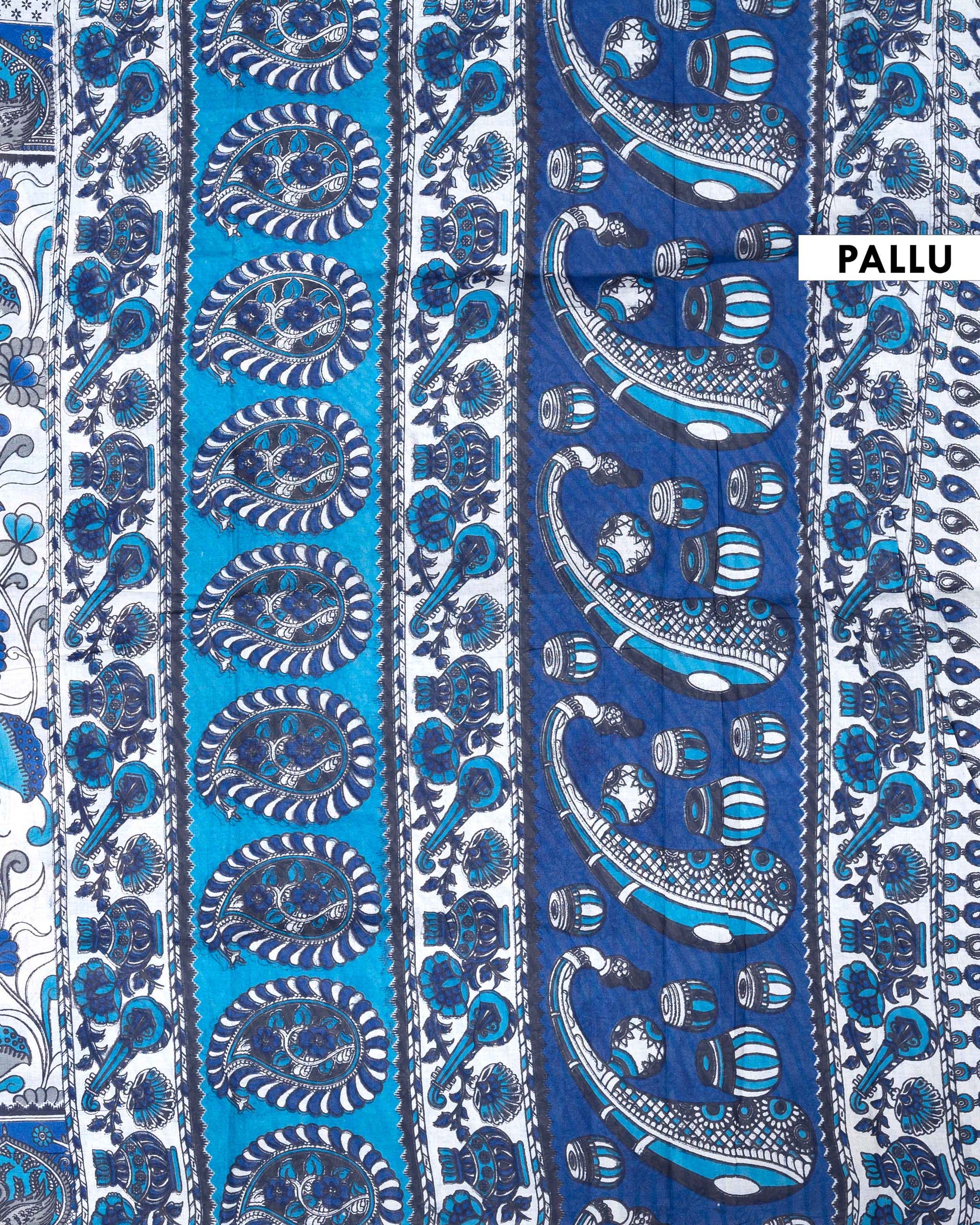 Traditional Handloom Kalamkari Saree with Floral and Peacock Motifs - Off White