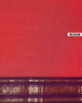 Traditional Handloom Kanchi Cotton Saree with Striped Body and Temple Border - Red-Blouse