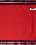 Traditional Handloom Kanchi Cotton Saree with Striped Body and Temple Border - Red-Head