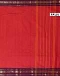 Traditional Handloom Kanchi Cotton Saree with Striped Body and Temple Border - Red-Pallu