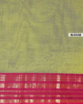 Traditional Handloom Kanchi Cotton Saree with Traditional Zari Border - Green-Blouse