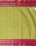 Traditional Handloom Kanchi Cotton Saree with Traditional Zari Border - Green-Head