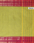 Traditional Handloom Kanchi Cotton Saree with Traditional Zari Border - Green-Pallu