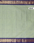 Traditional Handloom Kanchi Cotton Saree with Traditional Zari Border - Light Green-Head