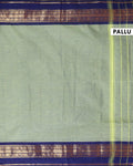 Traditional Handloom Kanchi Cotton Saree with Traditional Zari Border - Light Green-Pallu
