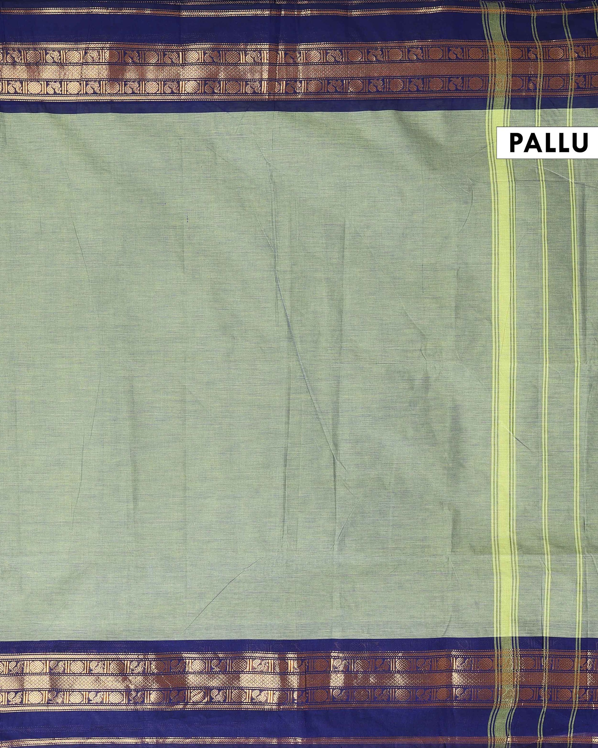 Traditional Handloom Kanchi Cotton Saree with Traditional Zari Border - Light Green-Pallu