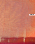 Traditional Handloom Kanchi Cotton Saree with Traditional Zari Border - Orange-Blouse