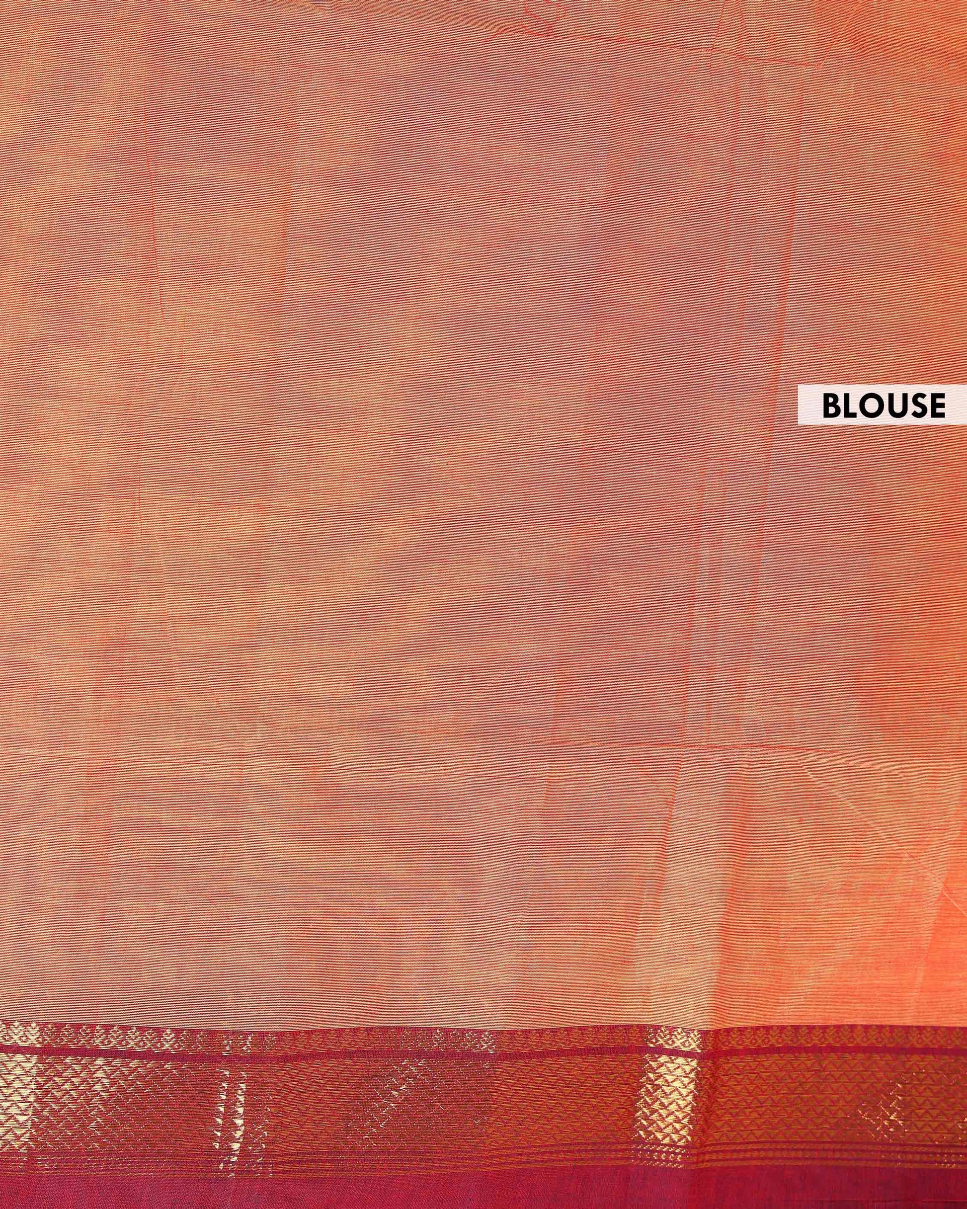 Traditional Handloom Kanchi Cotton Saree with Traditional Zari Border - Orange-Blouse