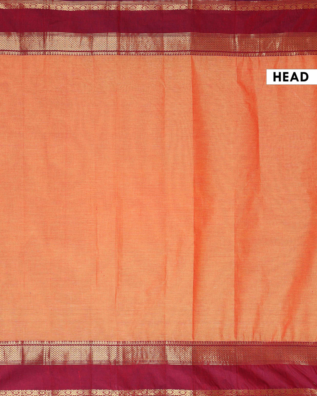 Traditional Handloom Kanchi Cotton Saree with Traditional Zari Border - Orange