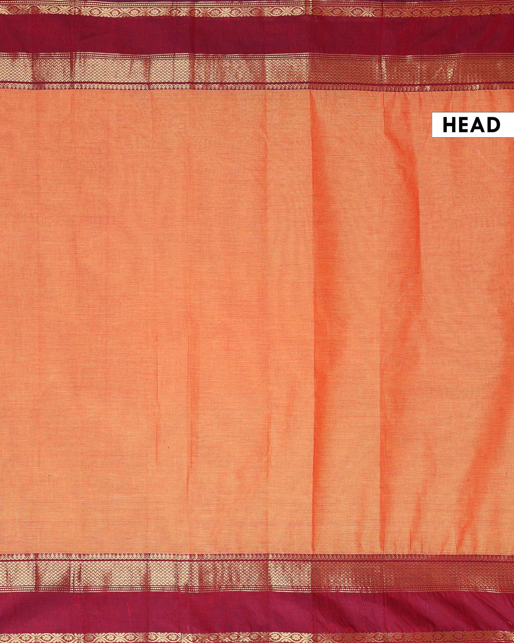 Traditional Handloom Kanchi Cotton Saree with Traditional Zari Border - Orange-Head