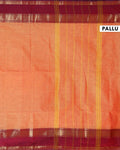 Traditional Handloom Kanchi Cotton Saree with Traditional Zari Border - Orange-Pallu