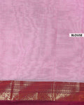 Traditional Handloom Kanchi Cotton Saree with Traditional Zari Border - Pink-Blouse