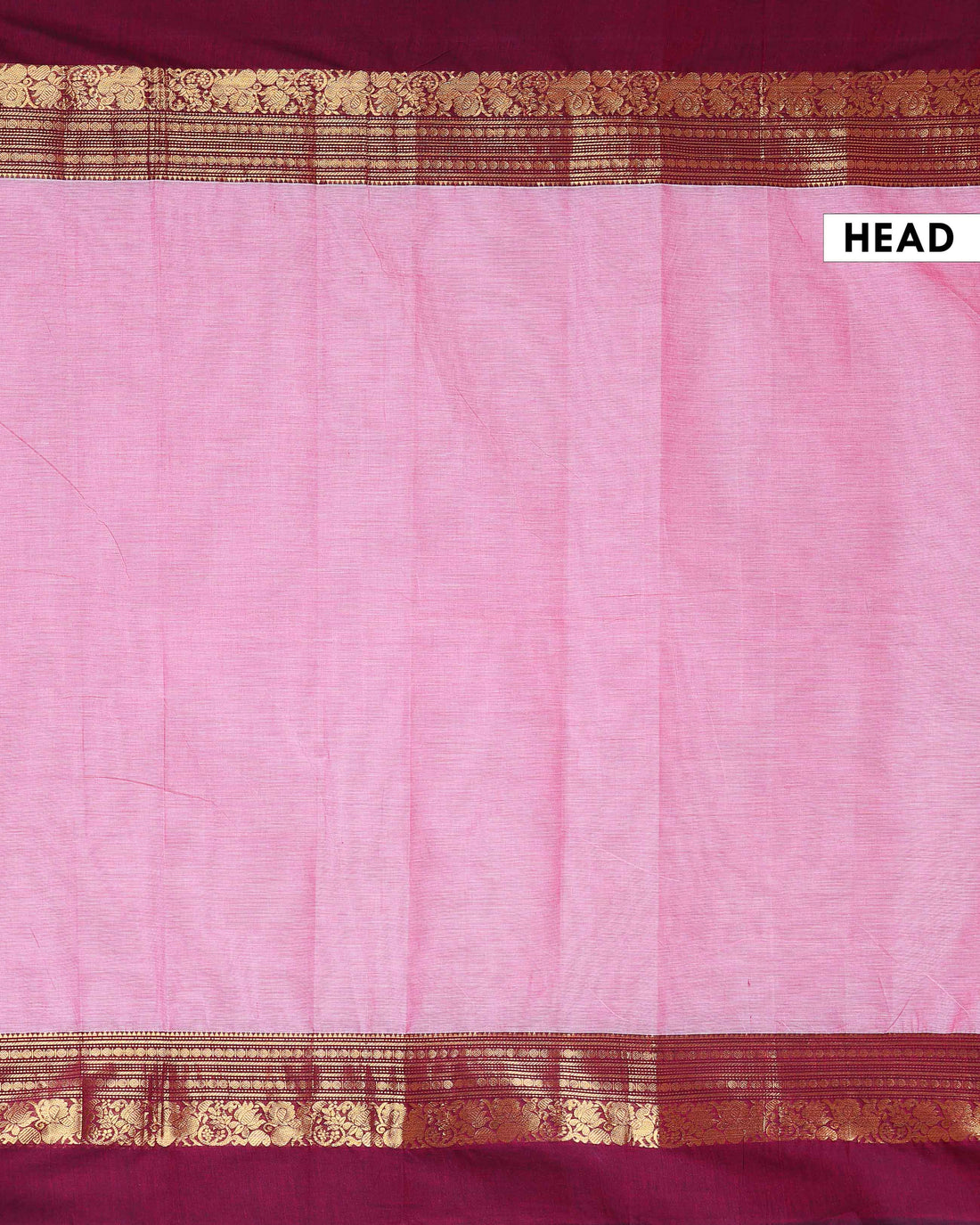 Traditional Handloom Kanchi Cotton Saree with Traditional Zari Border - Pink