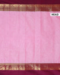 Traditional Handloom Kanchi Cotton Saree with Traditional Zari Border - Pink-Head