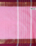 Traditional Handloom Kanchi Cotton Saree with Traditional Zari Border - Pink-Pallu
