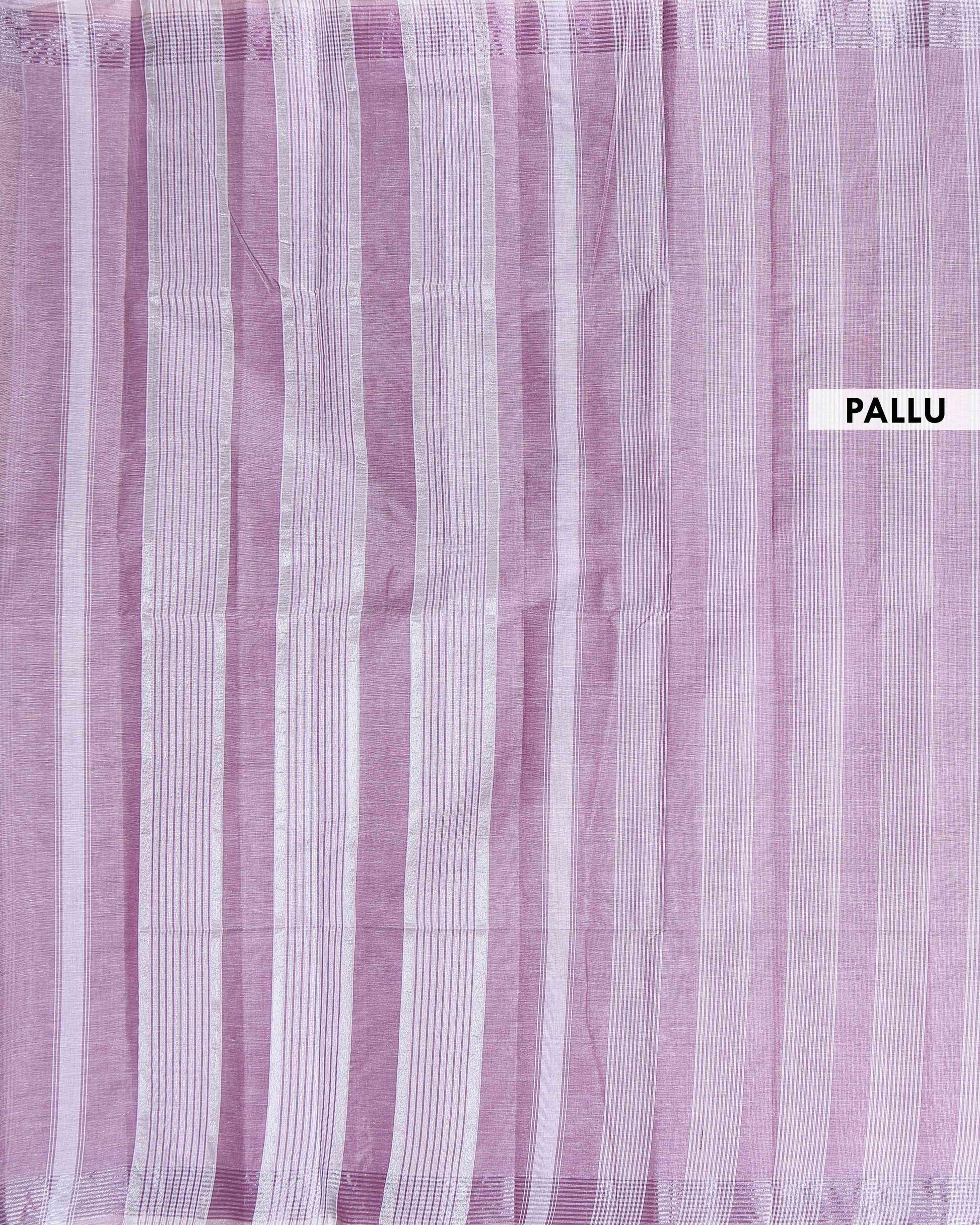 Traditional Handloom Kovai Cotton Saree with Woven Stripes and Zari Border - Purple
